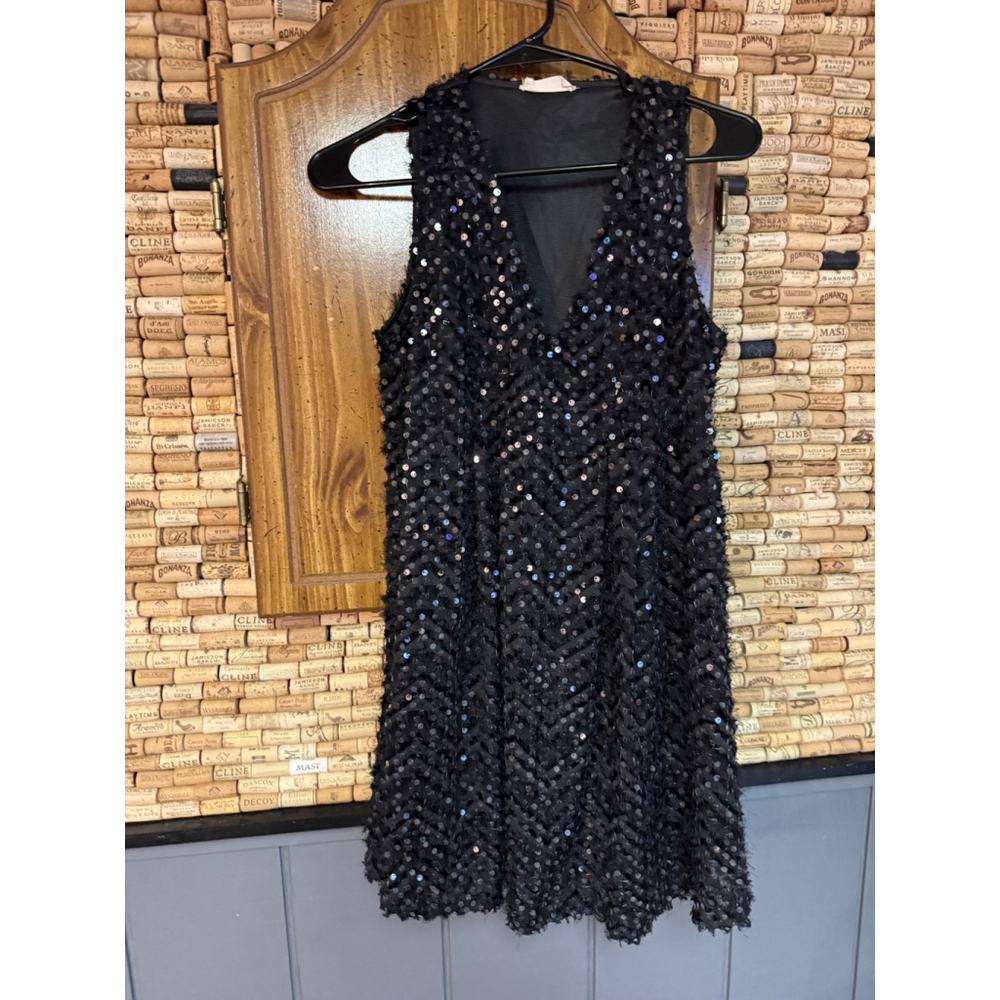 Altar'd State Black Sequin Shift Sleeveless Short Holiday Party Cocktail Dress S